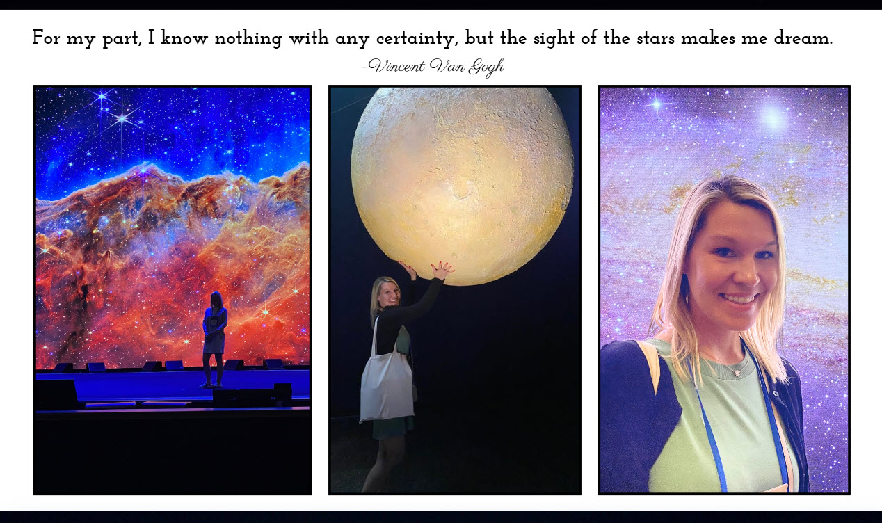 Silhouette of a person in front of a colorful nebula display